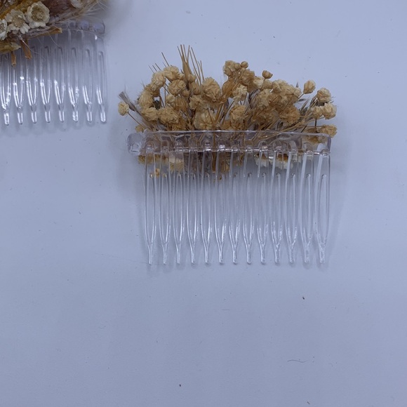 Pair of Boho Bridal Dried Flower Vintage Plastic Combs Wheat Babies Breath - Picture 2 of 3